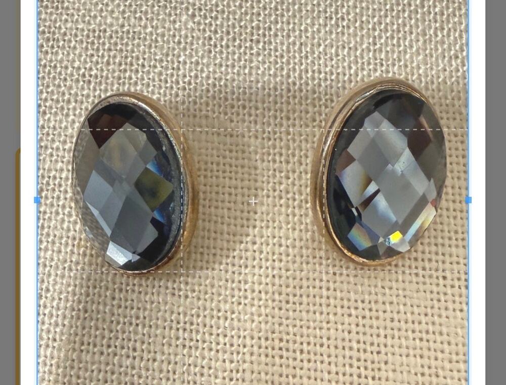 Vintage Silver Tone Faceted Gray Crystal Oval Stud Earrings